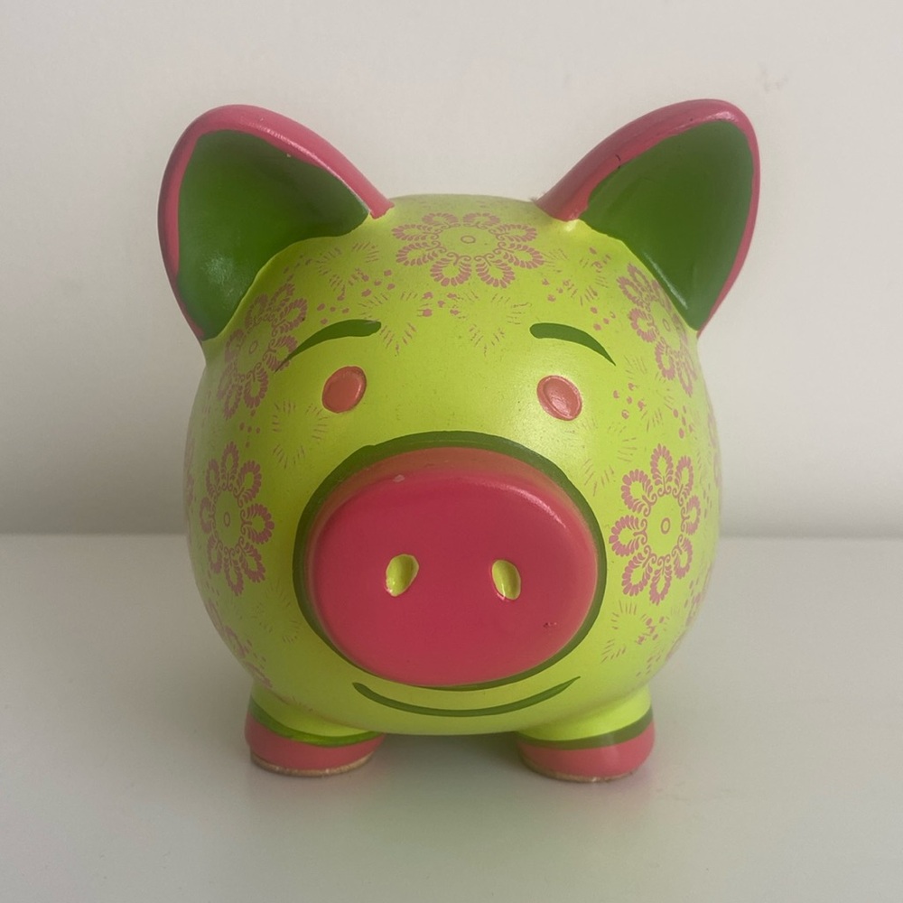 Ceramic Piggy Bank Floral Print Save Money Pop Art Decor Home Accents Office